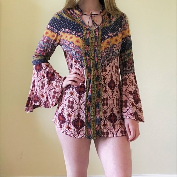 Bohemian Printed Mini Dress - Picture 2 of 5